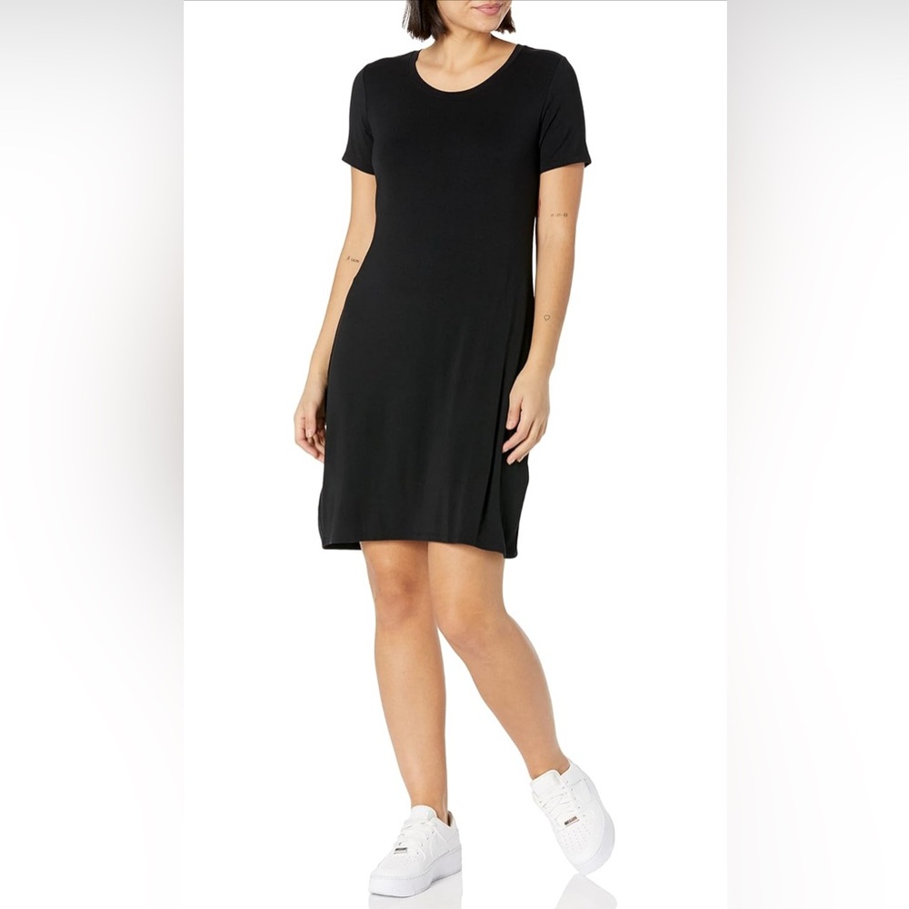 Daily Ritual Jersey Short-Sleeve Scoopneck T-Shirt Dress - black - size XL